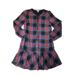 Draper James Women's Long Sleeve Tie Neck Flounce Shift Dress - Plaid